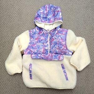 Fleece pullover jacket 1 Madison white pink purple quarter button hood Sherpa